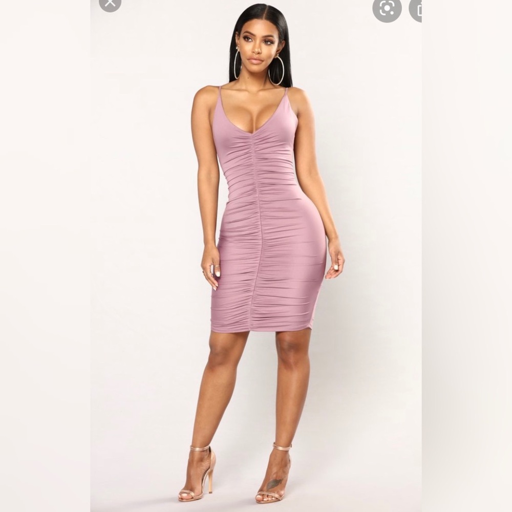 Fashion Nova Lavender Ruched Midi Dress